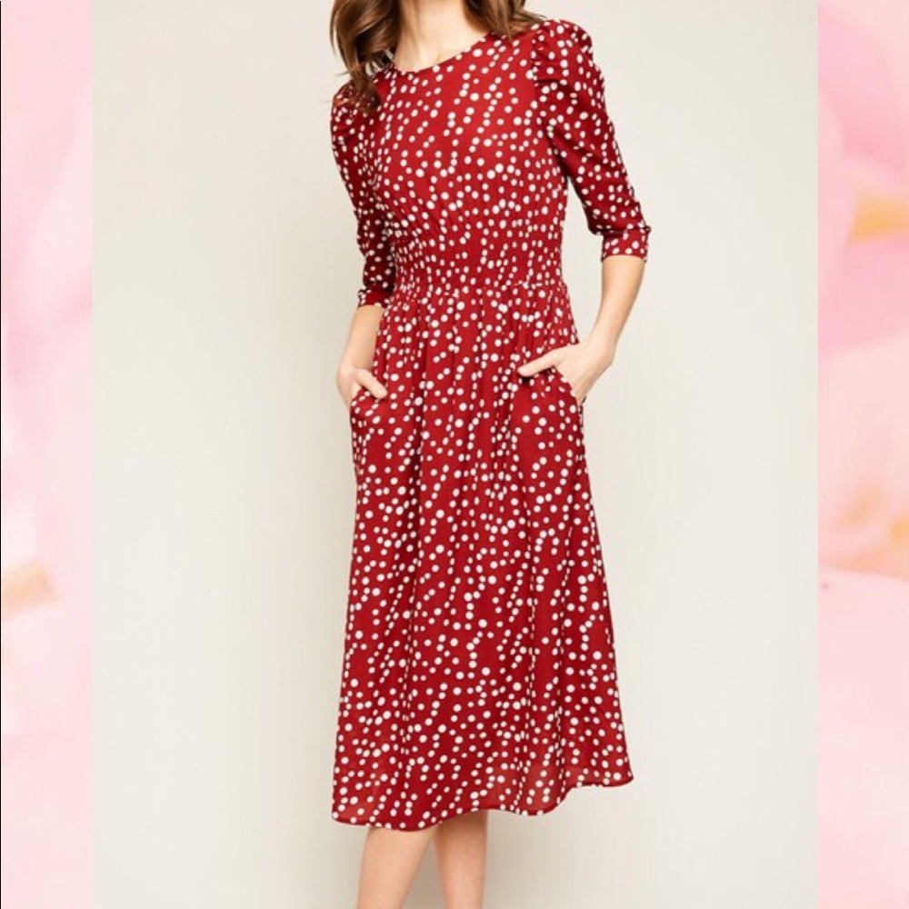 Retro Polka Dot Midi Dress